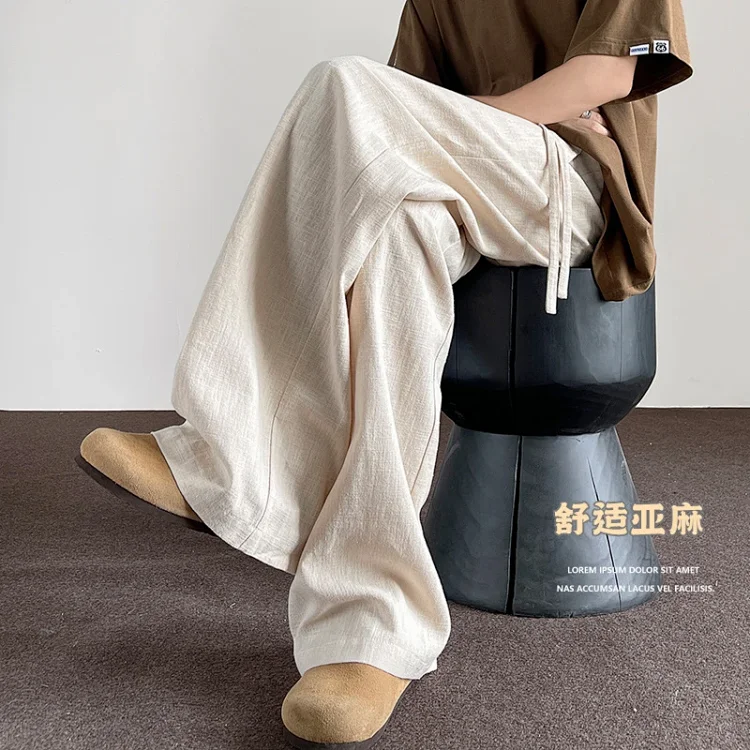 Men's Linen Retro Wide - leg Pants