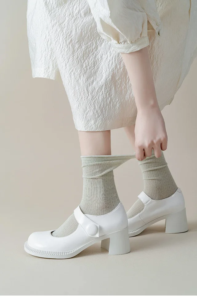 Summer Women's Mid-Calf Breathable Combed Cotton Solid College Style Ins Mesh Heap Socks Detail
