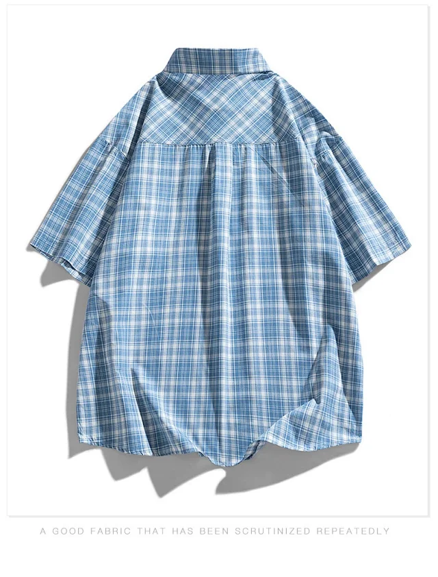 Aobinka Summer Lapel Check Shirt Detail
