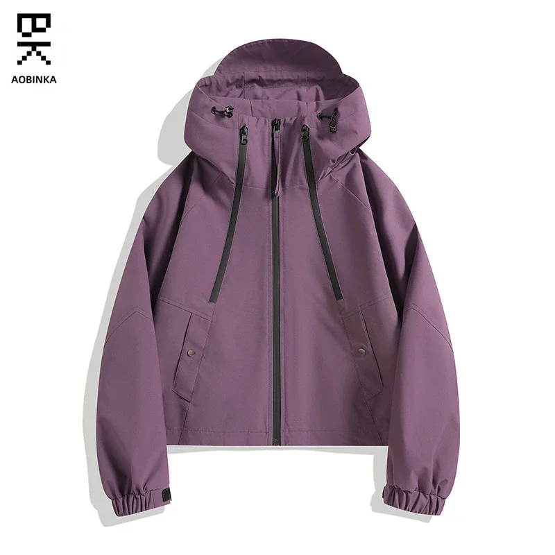 Women's Spring Autumn Outdoor Short Hooded Windbreaker Jacket