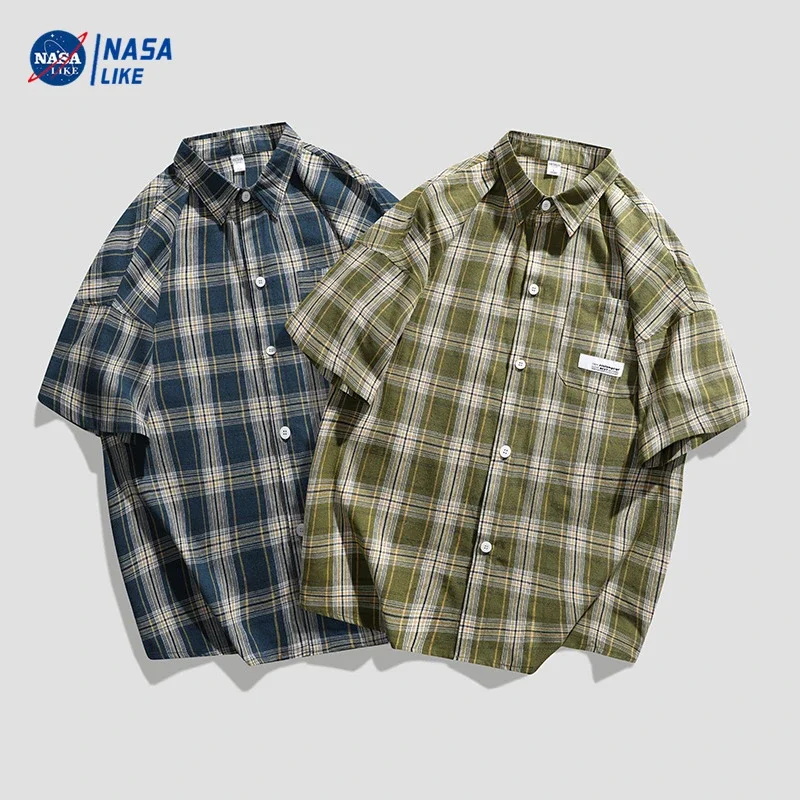 Men's Summer Plaid Shirt, 5/8 Sleeve