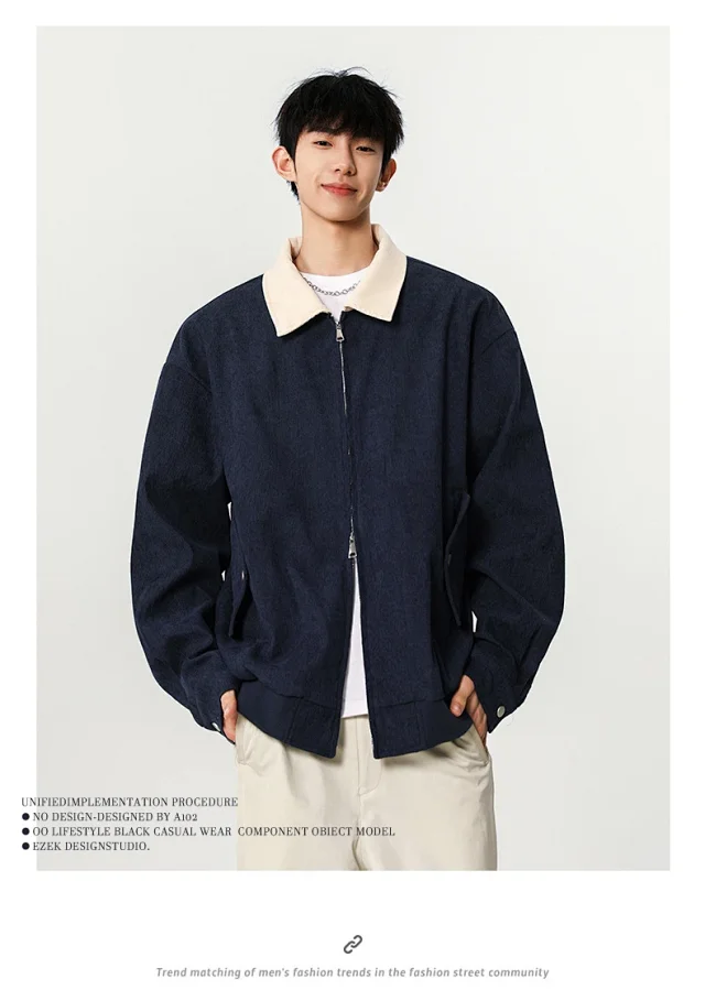 Autumn Retro Bomber Jacket for Couples Detail