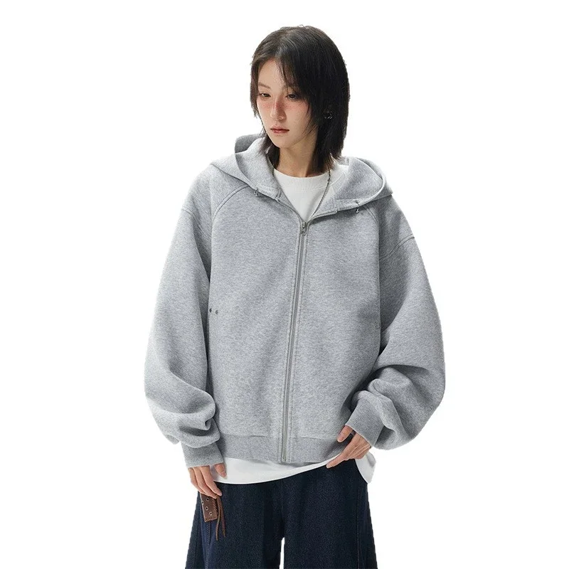 American Retro Deconstructed Air Layer Zip Cardigan Hoodie