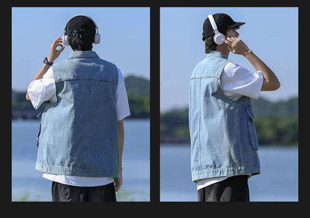 Japanese Retro Lapel Denim Vest Detail