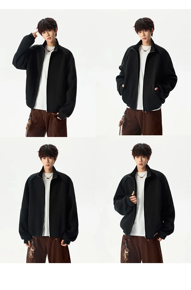 Men's Solid Color Stand Collar Cardigan Hoodie Detail