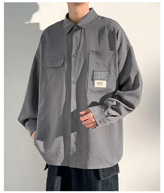 2025 Autumn Hong Kong Style Men's Workwear Shirt Detail