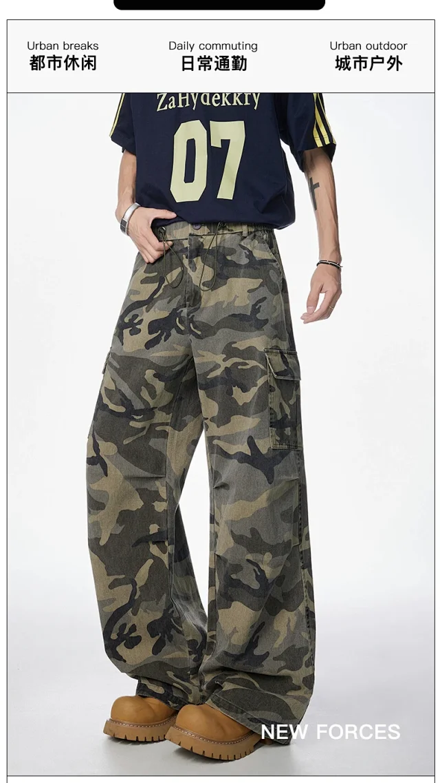 Unisex Retro Camo Cargo Pants Detail
