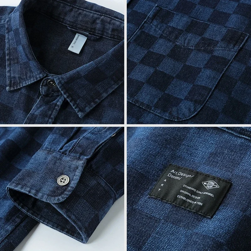 Japanese Retro Spring/Fall American Color-Woven Denim Shirt
