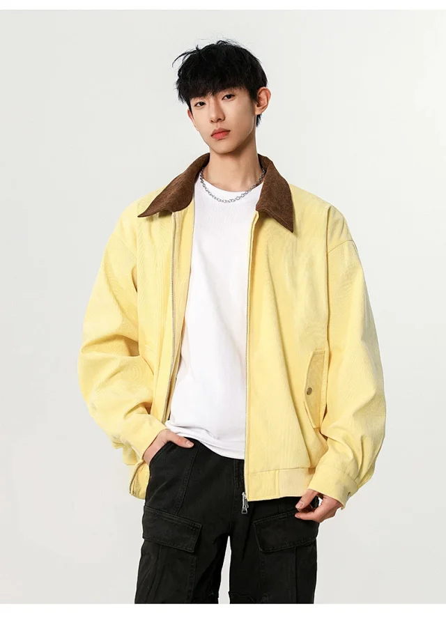 Autumn Retro Bomber Jacket for Couples Detail