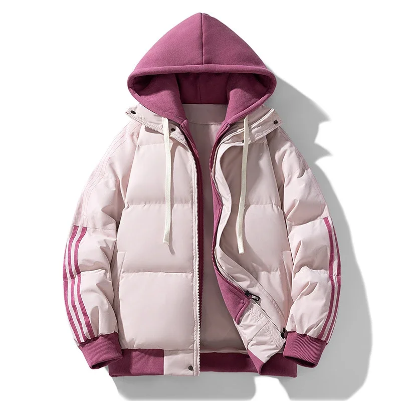 Unisex Loose Winter Hooded Puffer (Faux 2-in-1)