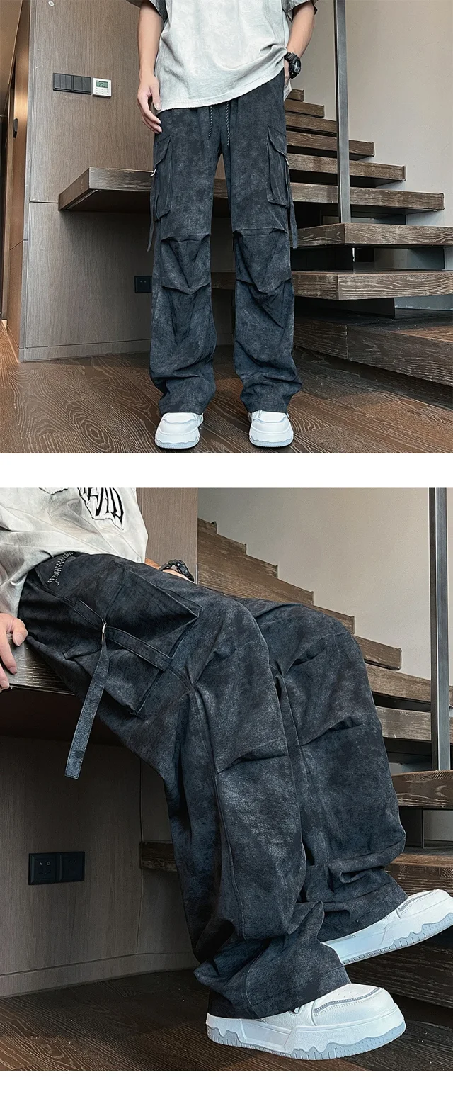 Premium Men's Tie - Dye Wide - Leg Cargo Pants Detail