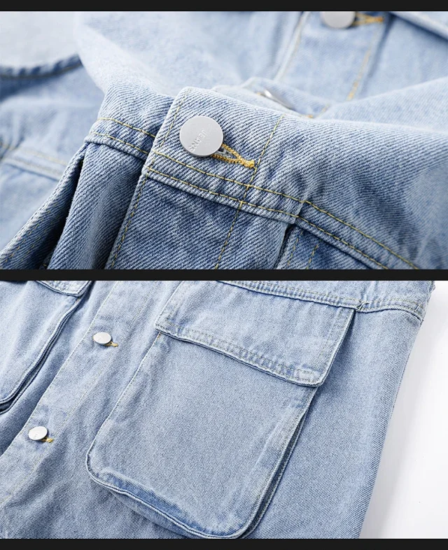 Japanese Retro Lapel Denim Vest Detail