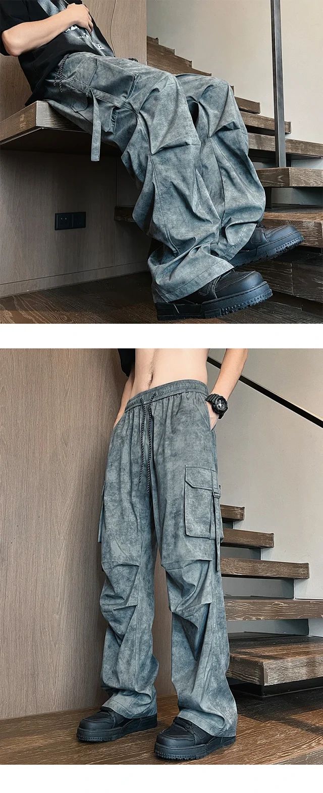 Premium Men's Tie - Dye Wide - Leg Cargo Pants Detail