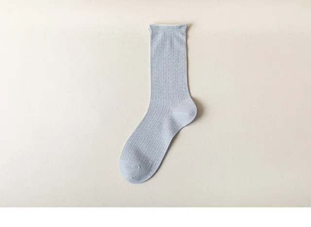 Summer Women's Mid-Calf Breathable Combed Cotton Solid College Style Ins Mesh Heap Socks Detail