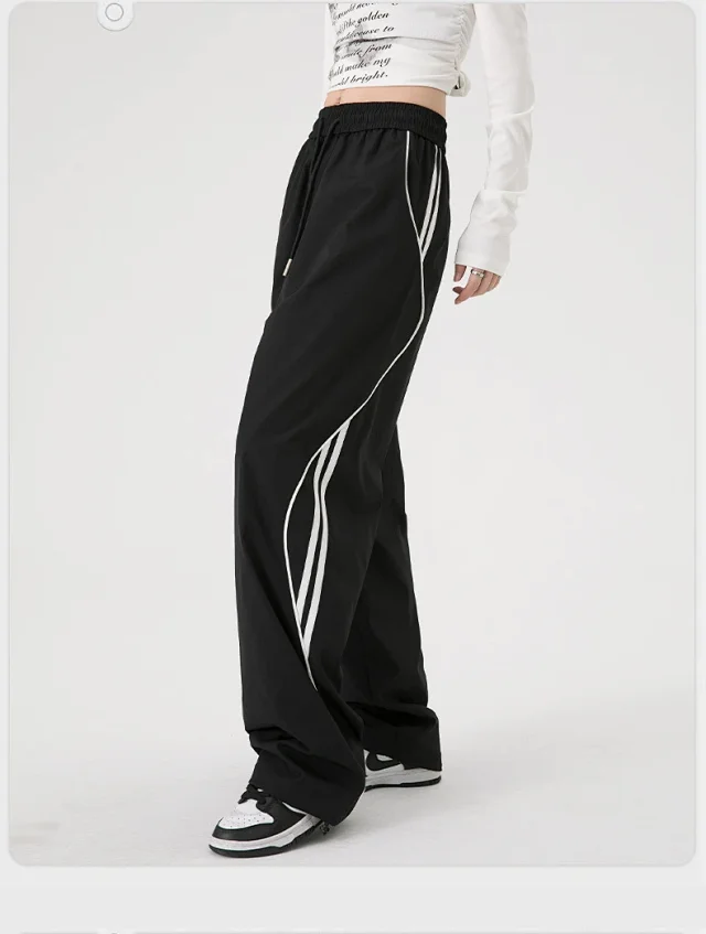 American Stripe Wide-Leg Sport Pants 2025 Summer Detail