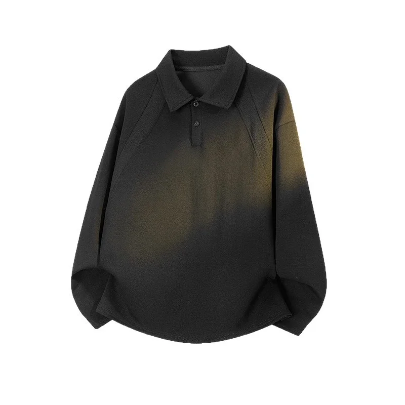 Men's Retro Patchwork Polo Long Sleeve T-shirt