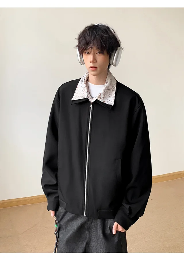 Vintage Floral Collar Bomber Jacket for Men Detail