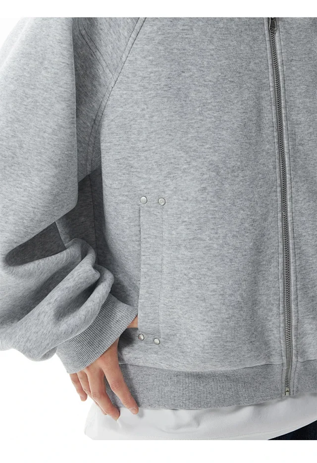 American Retro Deconstructed Air Layer Zip Cardigan Hoodie Detail