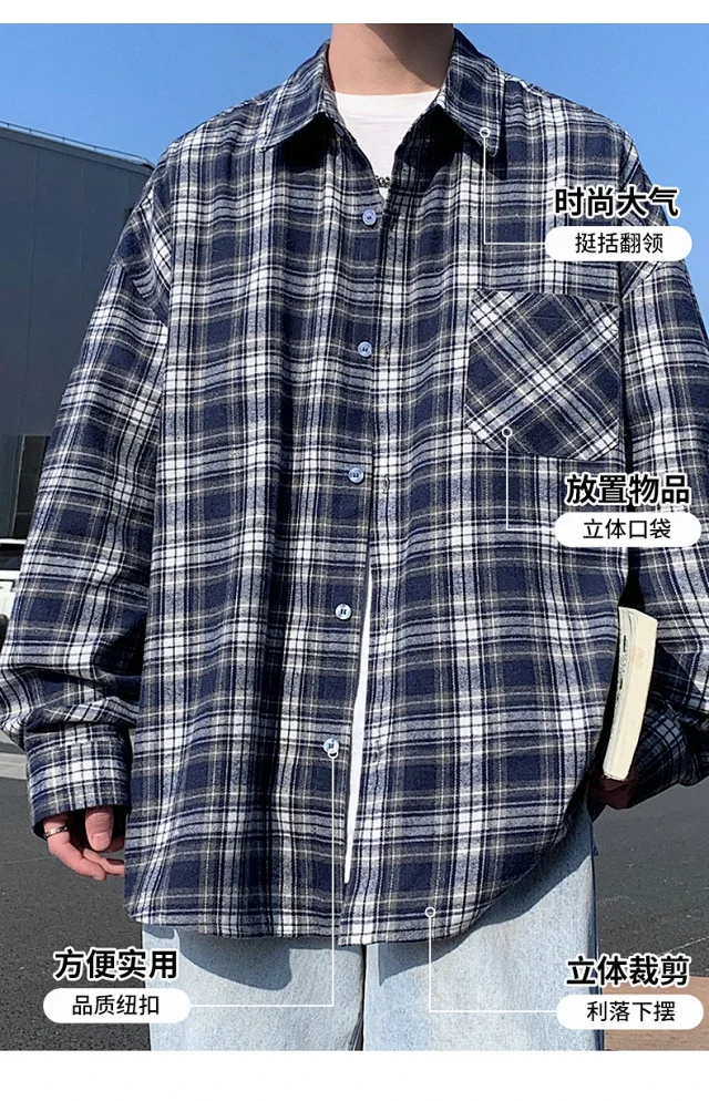 Unisex Retro Plaid Shirt Jacket Detail