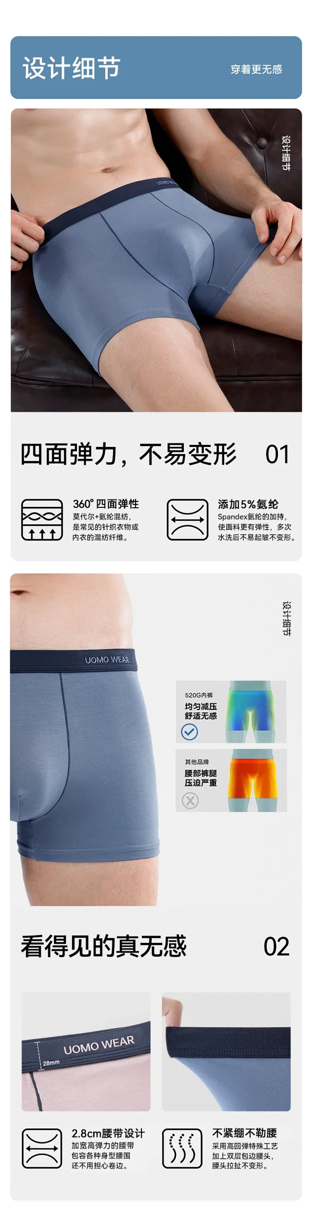 Men's Modal Summer Boxer Briefs Detail