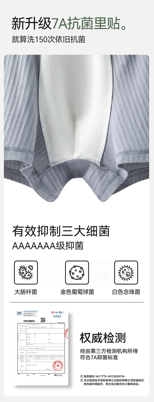 Men's Pure Cotton Boxers: 7A Antibacterial, Plus Size Detail