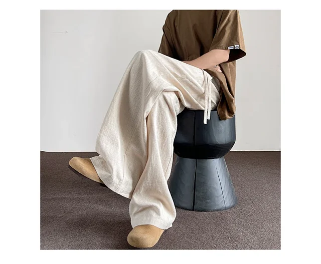 Men's Linen Retro Wide - leg Pants Detail