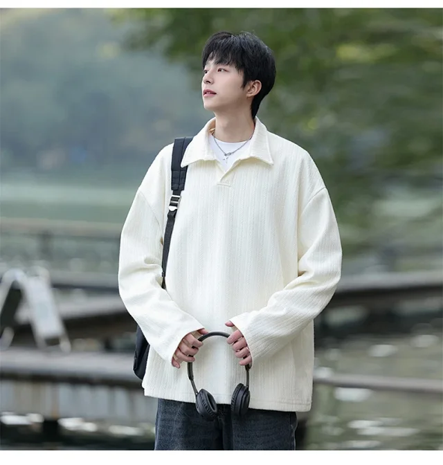 Japanese POLO Shirt New Lazy Style V-Neck Sweatshirt Detail
