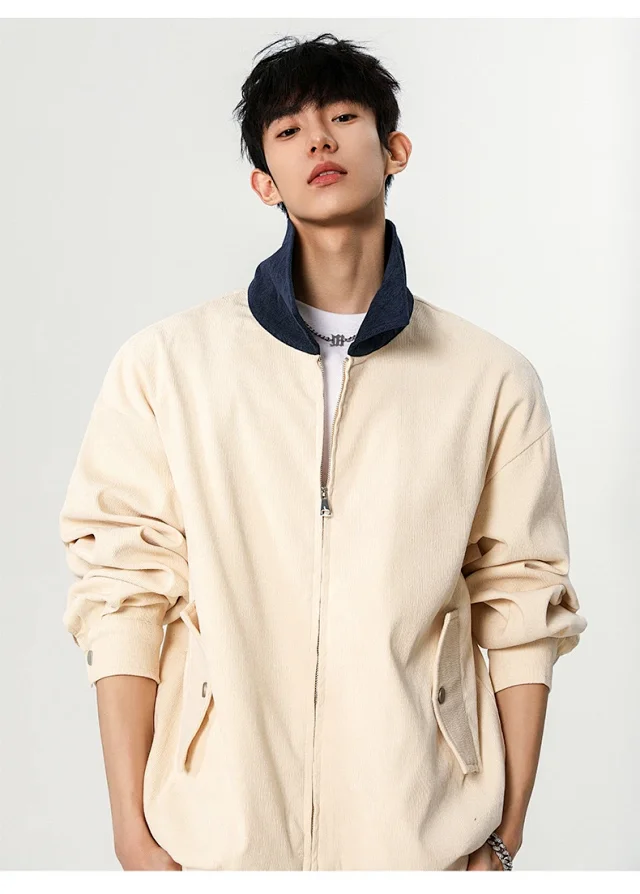 Autumn Retro Bomber Jacket for Couples Detail