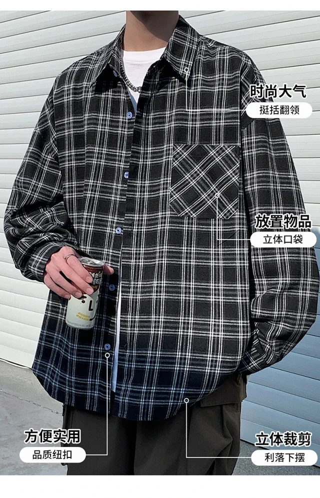 Unisex Retro Plaid Shirt Jacket Detail