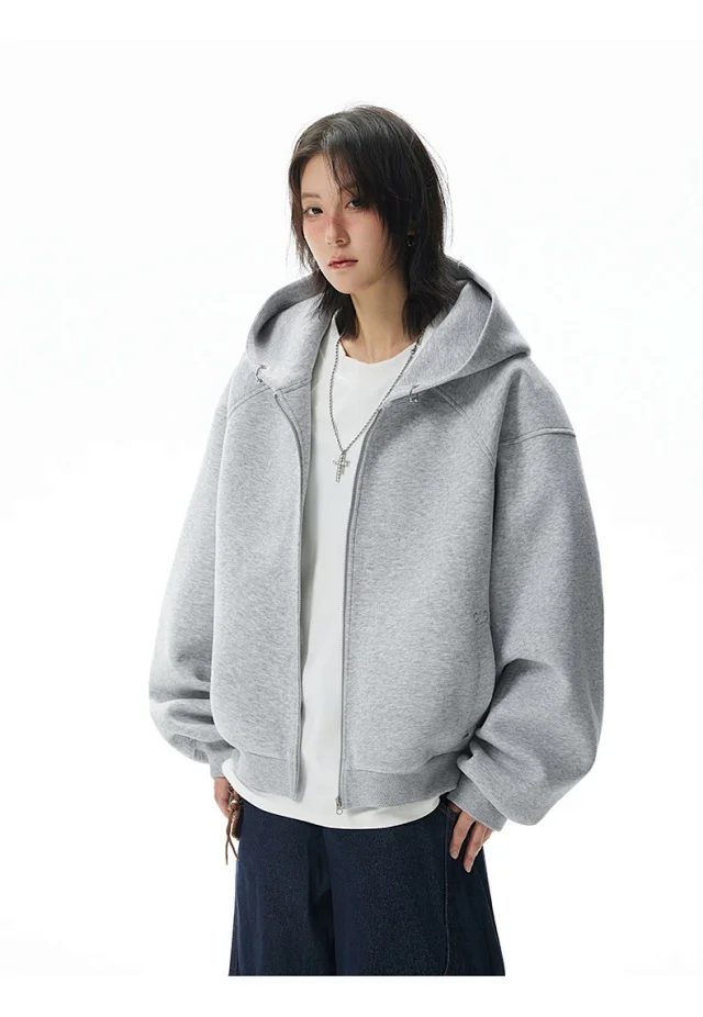 American Retro Deconstructed Air Layer Zip Cardigan Hoodie Detail