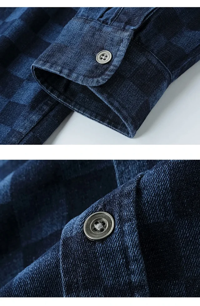 Japanese Retro Spring/Fall American Color-Woven Denim Shirt Detail