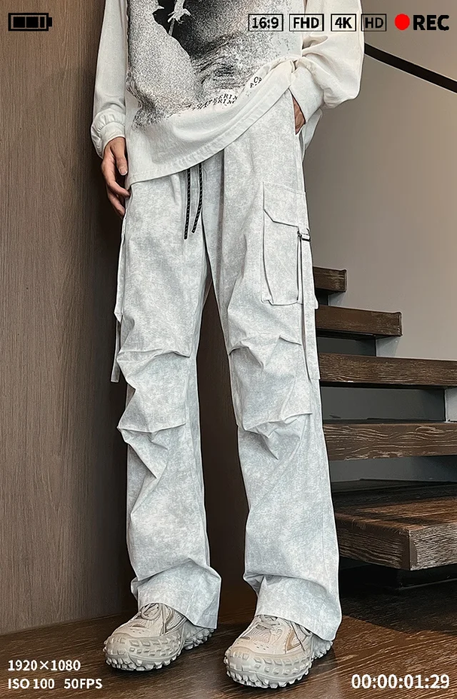 Premium Men's Tie - Dye Wide - Leg Cargo Pants Detail