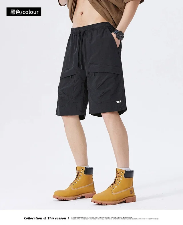 2025 Summer American Parachute Shorts for Men in Loose Straight Style with Multiple Pockets Detail