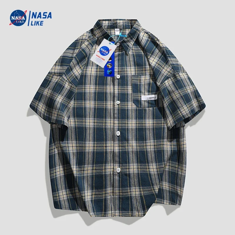 Men's Summer Plaid Shirt, 5/8 Sleeve