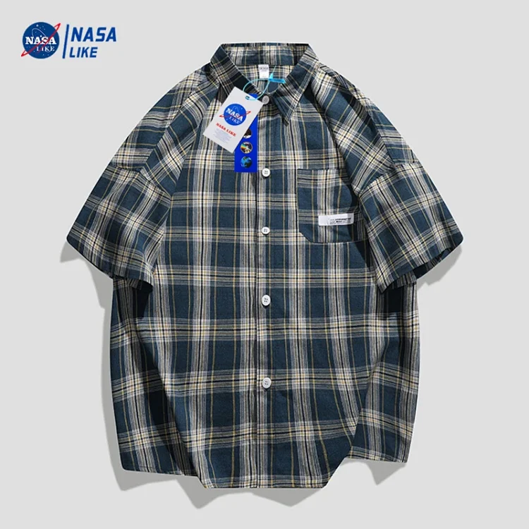 Men's Summer Plaid Shirt, 5/8 Sleeve