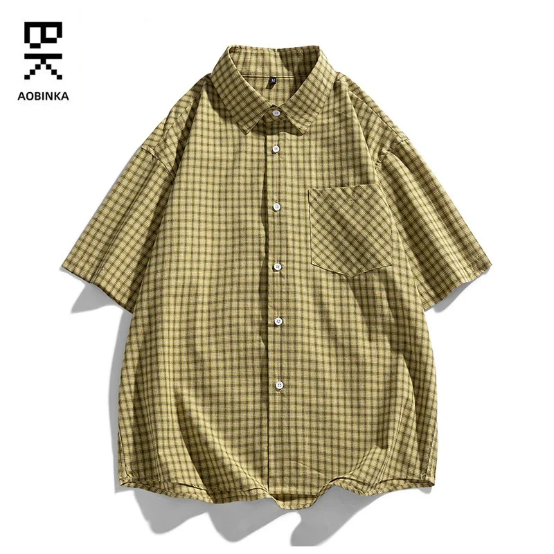Aobinka Summer Lapel Check Shirt