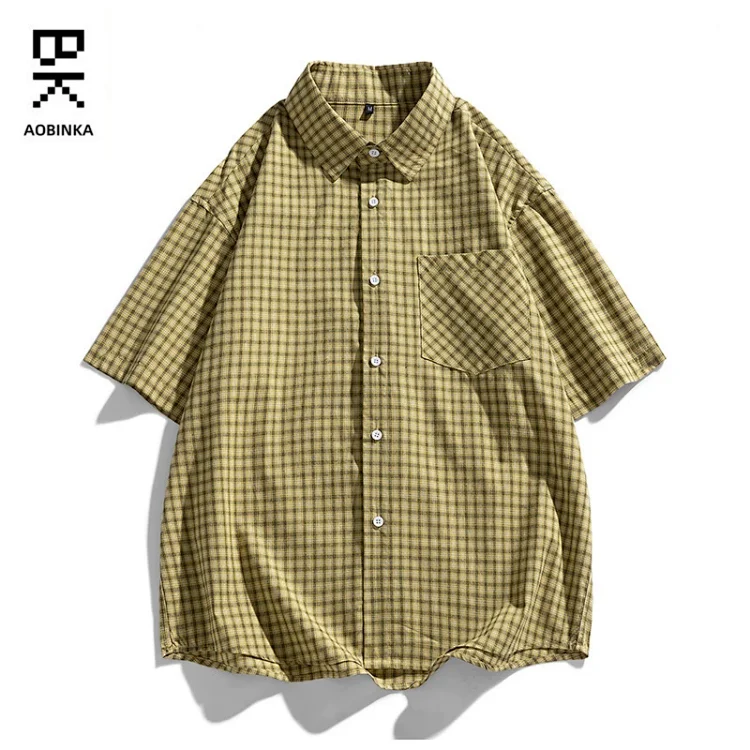 Aobinka Summer Lapel Check Shirt