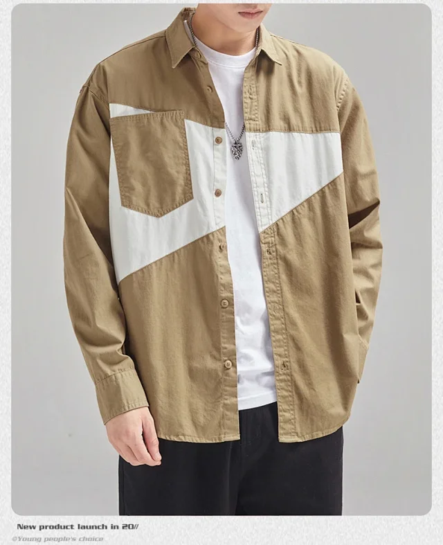 Japanese Men's 2025 Early Fall New Patchwork Long-sleeve Shirt Detail
