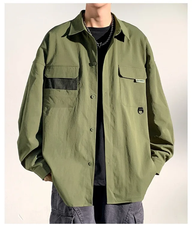 2025 Autumn Hong Kong Style Men's Workwear Shirt Detail