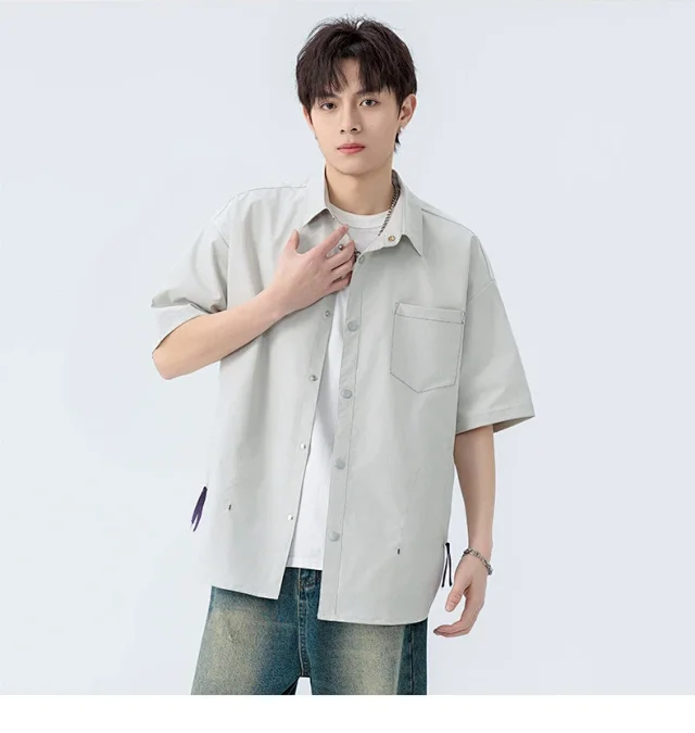 Men's Summer Short-sleeve Hong Kong-style Shirt Detail