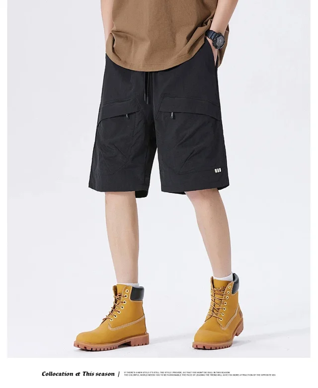 2025 Summer American Parachute Shorts for Men in Loose Straight Style with Multiple Pockets Detail