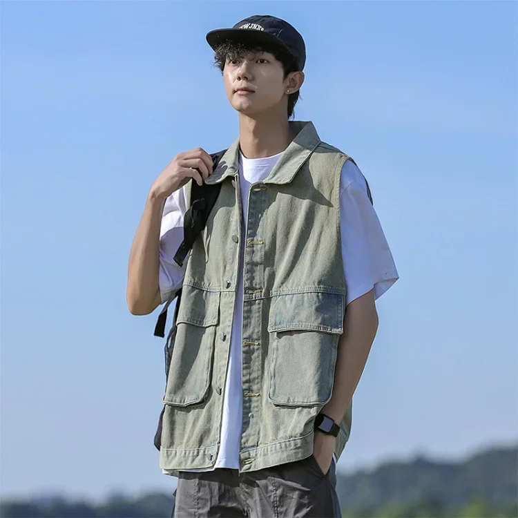 Japanese Retro Lapel Denim Vest