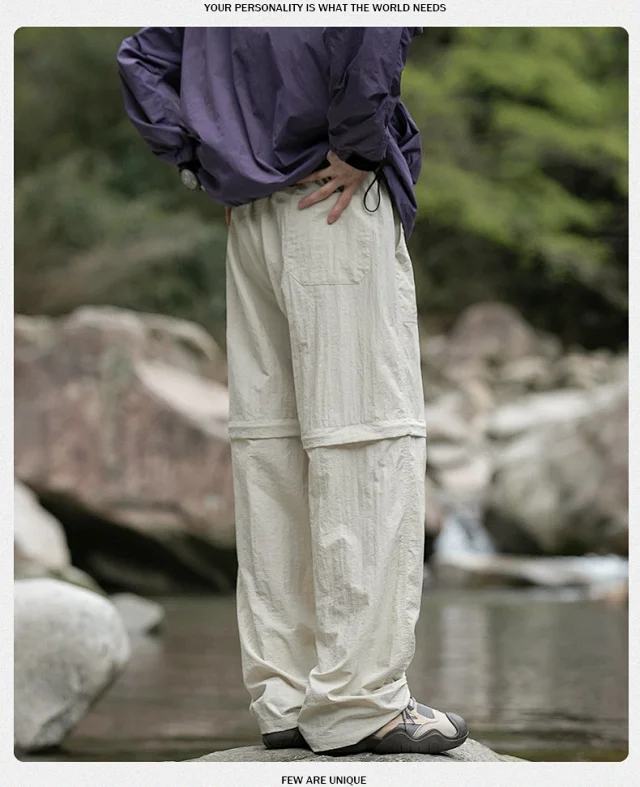 Japanese Loose Workwear Summer Wide Leg Trousers Detail