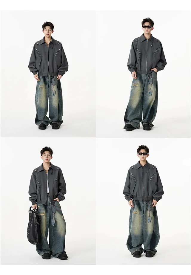 Men's Retro Flight Jacket with Zip Design Detail