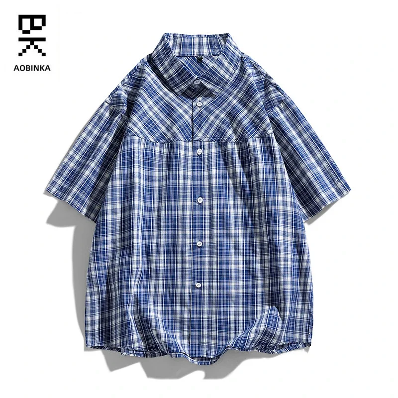 Aobinka Summer Lapel Check Shirt