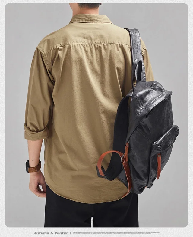 Japanese Men's 2025 Early Fall New Patchwork Long-sleeve Shirt Detail