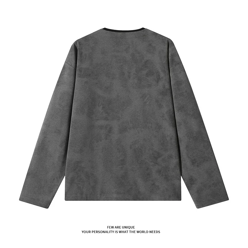 Men's Long-sleeve T-shirt, Ink-dyed, American Style, Loose, Breathable, Comfy, Versatile, Lazy Couple