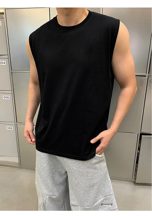 Hong Kong Style Men's Cotton White Tank Top Detail