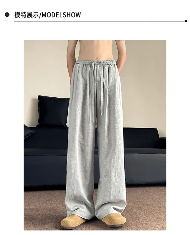 Men's Linen Retro Wide - leg Pants Detail