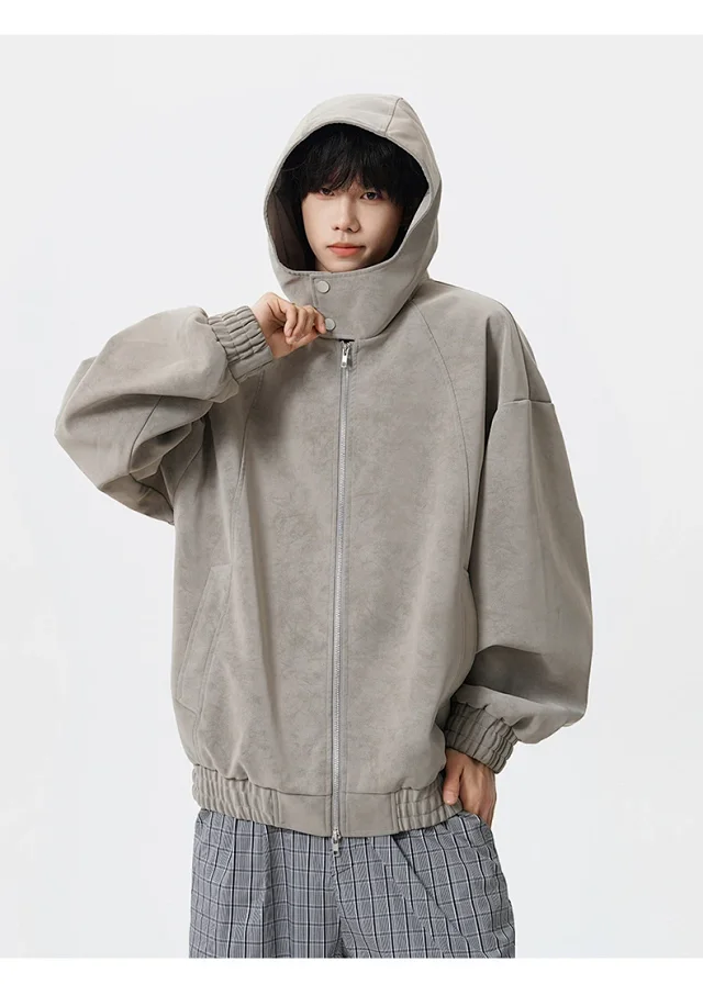 Retro HK Style Men's PU Leather Jacket Detail